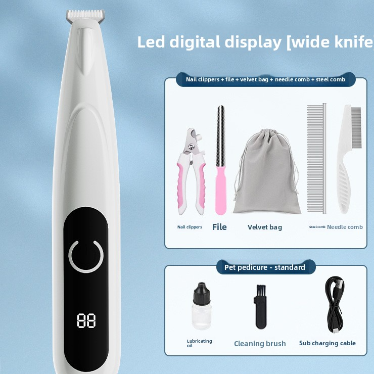 Pet Paw Hair Trimmer with LED Light - Rechargeable Grooming Clipper for Cats & Dogs