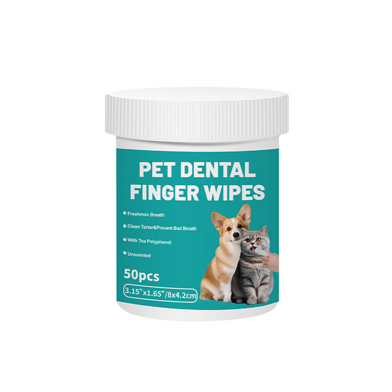 Pet Dental Finger Wipes (50 Pack) – Teeth Cleaning, Plaque Removal & Fresh Breath for Dogs & Cats