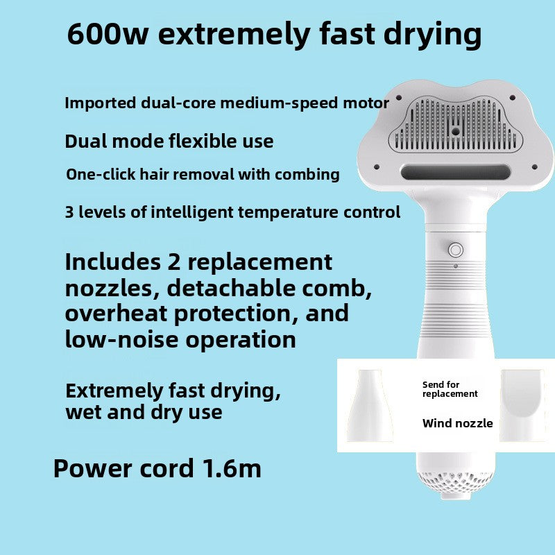 2-in-1 Pet Hair Dryer & Grooming Tool – Fast Drying with Comb Attachment for Dogs & Cats