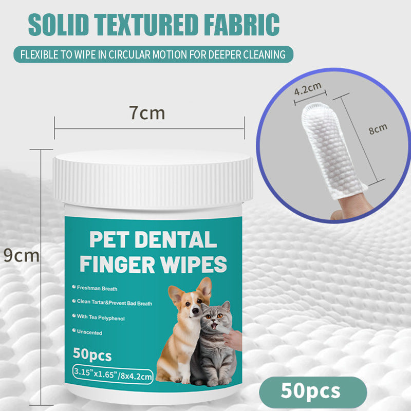 Pet Dental Finger Wipes (50 Pack) – Teeth Cleaning, Plaque Removal & Fresh Breath for Dogs & Cats