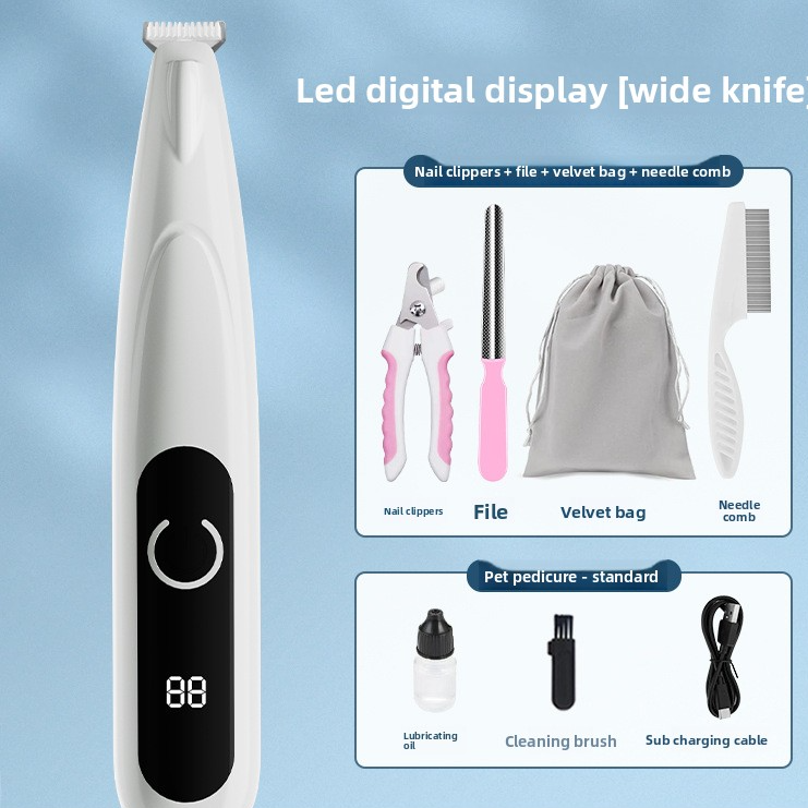 Pet Paw Hair Trimmer with LED Light - Rechargeable Grooming Clipper for Cats & Dogs
