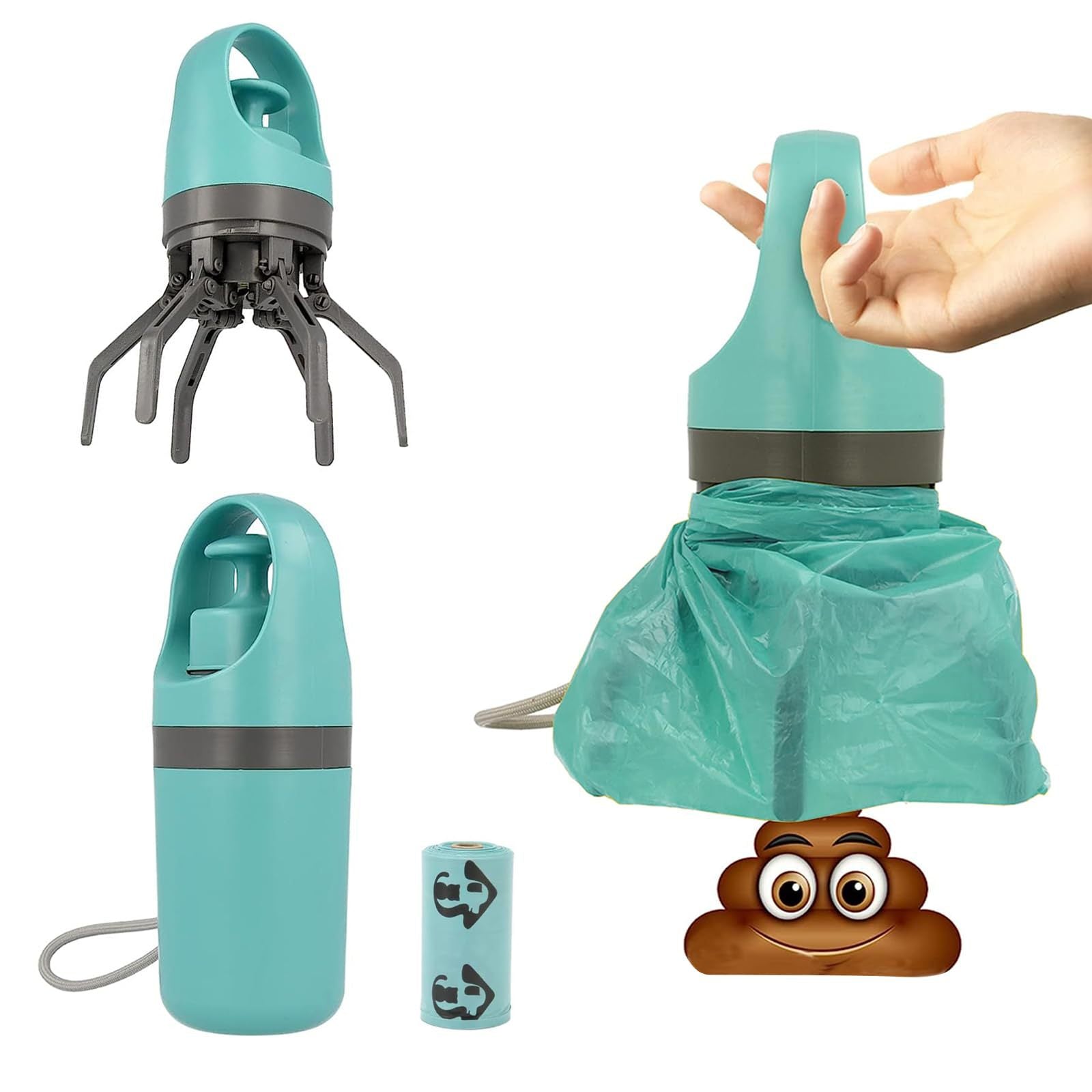 Portable Pet Waste Picker with Bags – 6-Claw Pooper Scooper for Dogs, Lightweight & Detachable