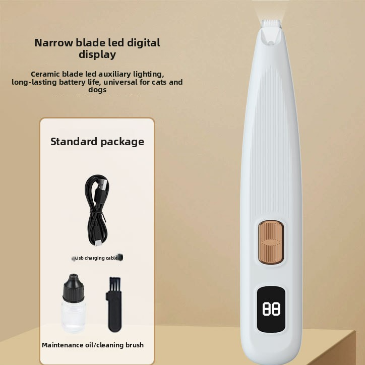 Pet Paw Hair Trimmer with LED Light - Rechargeable Grooming Clipper for Cats & Dogs