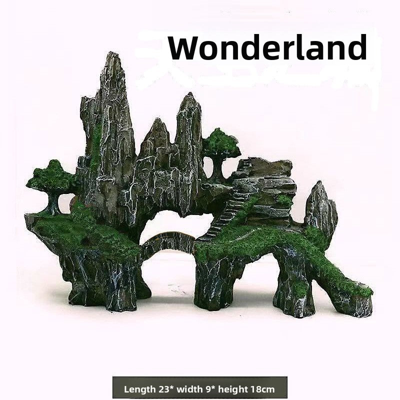 Realistic Aquarium Rockery Ornament – Natural Stone Mountain Landscape Decoration with Fish Hideouts