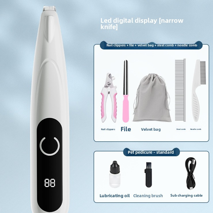 Pet Paw Hair Trimmer with LED Light - Rechargeable Grooming Clipper for Cats & Dogs