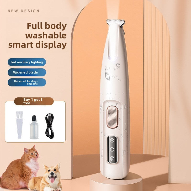 Waterproof LED Pet Paw Hair Trimmer - Rechargeable Grooming Clipper for Cats & Dogs