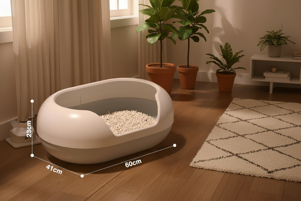 Large Semi-Enclosed Cat Litter Box – 50L Anti-Splash Deodorizing Round Litter Pan