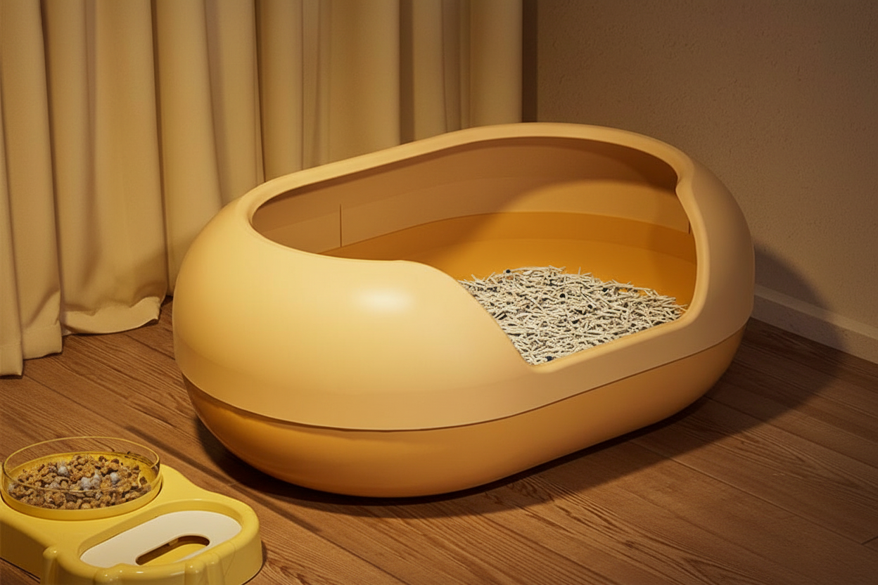 Large Semi-Enclosed Cat Litter Box – 50L Anti-Splash Deodorizing Round Litter Pan