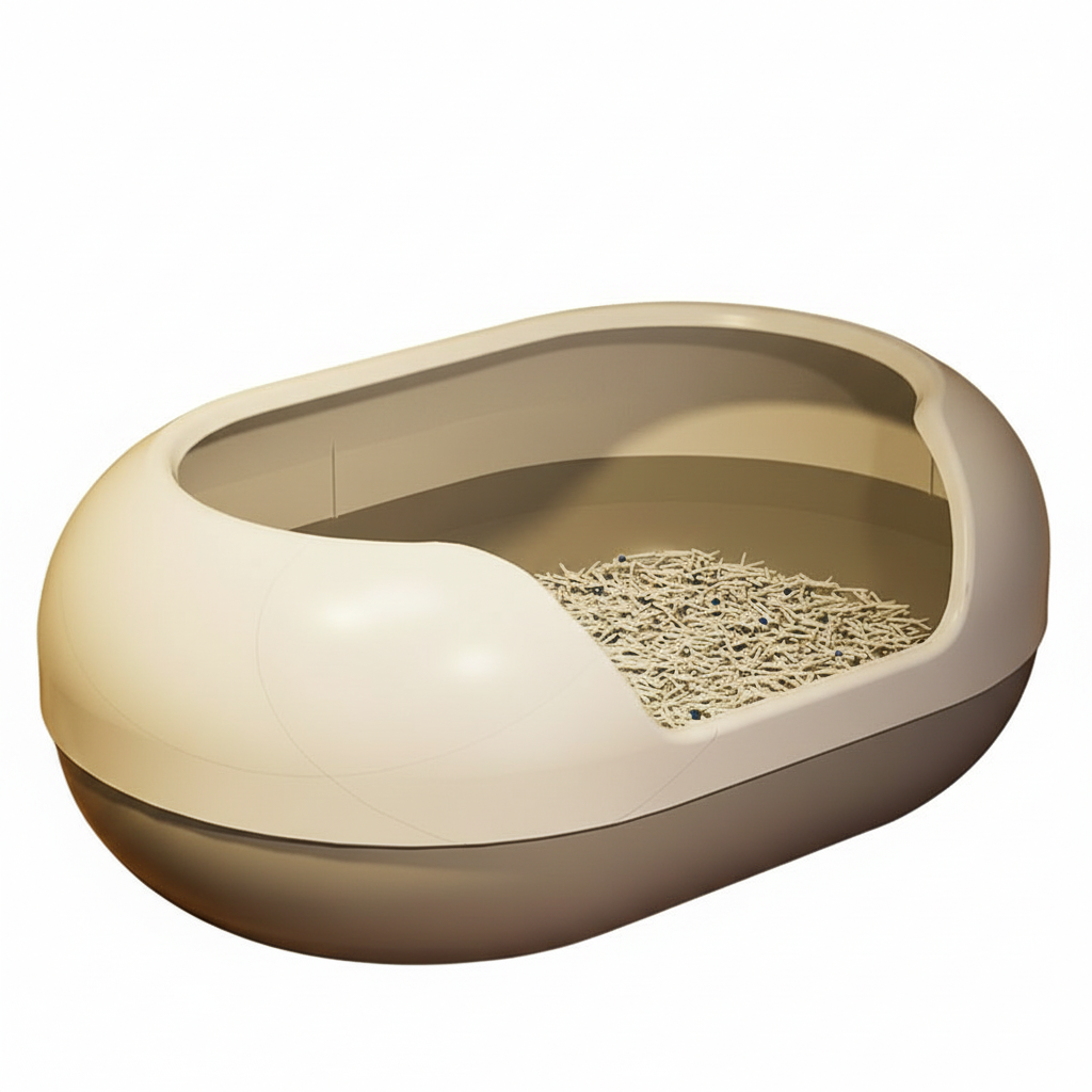 Large Semi-Enclosed Cat Litter Box – 50L Anti-Splash Deodorizing Round Litter Pan