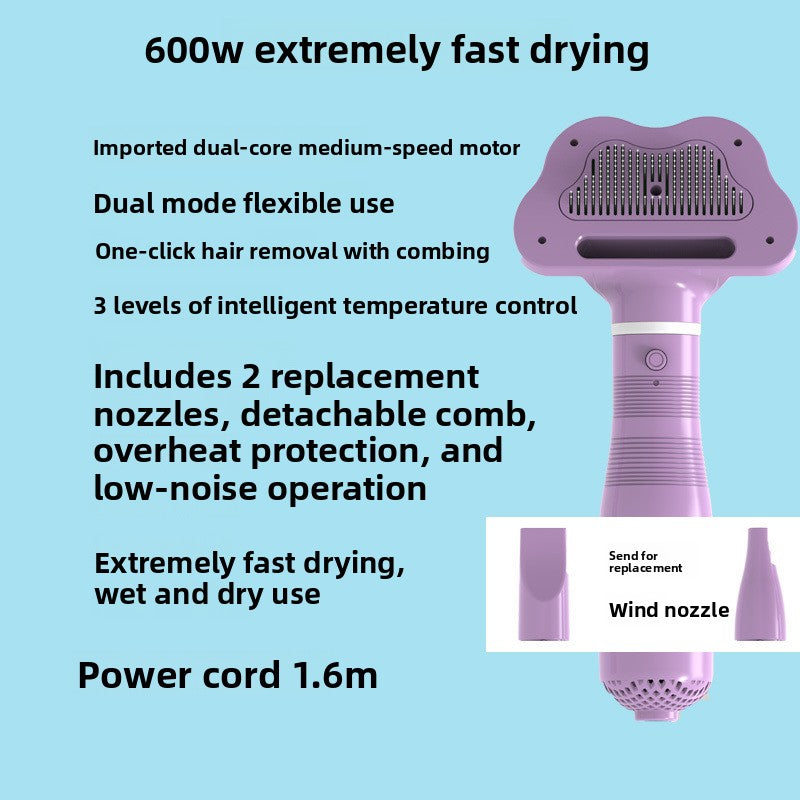 2-in-1 Pet Hair Dryer & Grooming Tool – Fast Drying with Comb Attachment for Dogs & Cats