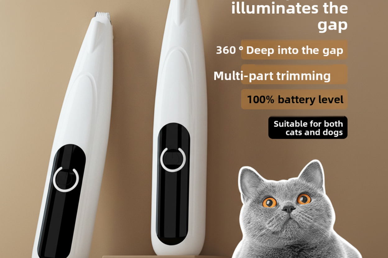 Pet Paw Hair Trimmer with LED Light - Rechargeable Grooming Clipper for Cats & Dogs