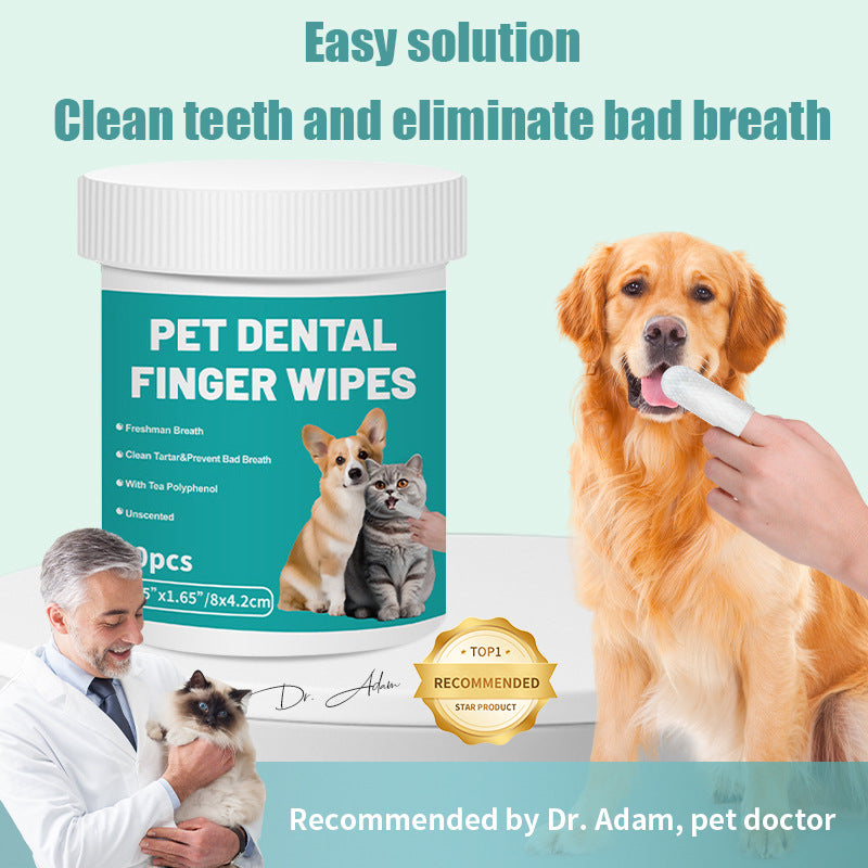 Pet Dental Finger Wipes (50 Pack) – Teeth Cleaning, Plaque Removal & Fresh Breath for Dogs & Cats