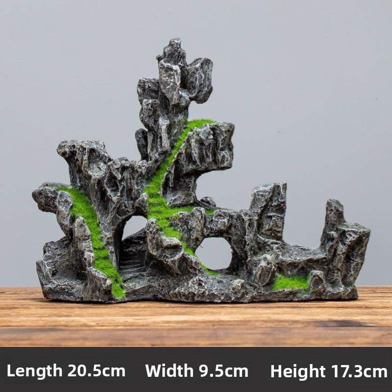 Realistic Aquarium Rockery Ornament – Natural Stone Mountain Landscape Decoration with Fish Hideouts