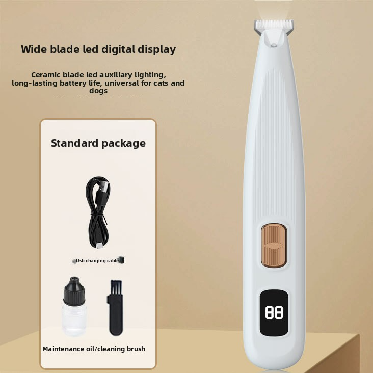 Pet Paw Hair Trimmer with LED Light - Rechargeable Grooming Clipper for Cats & Dogs