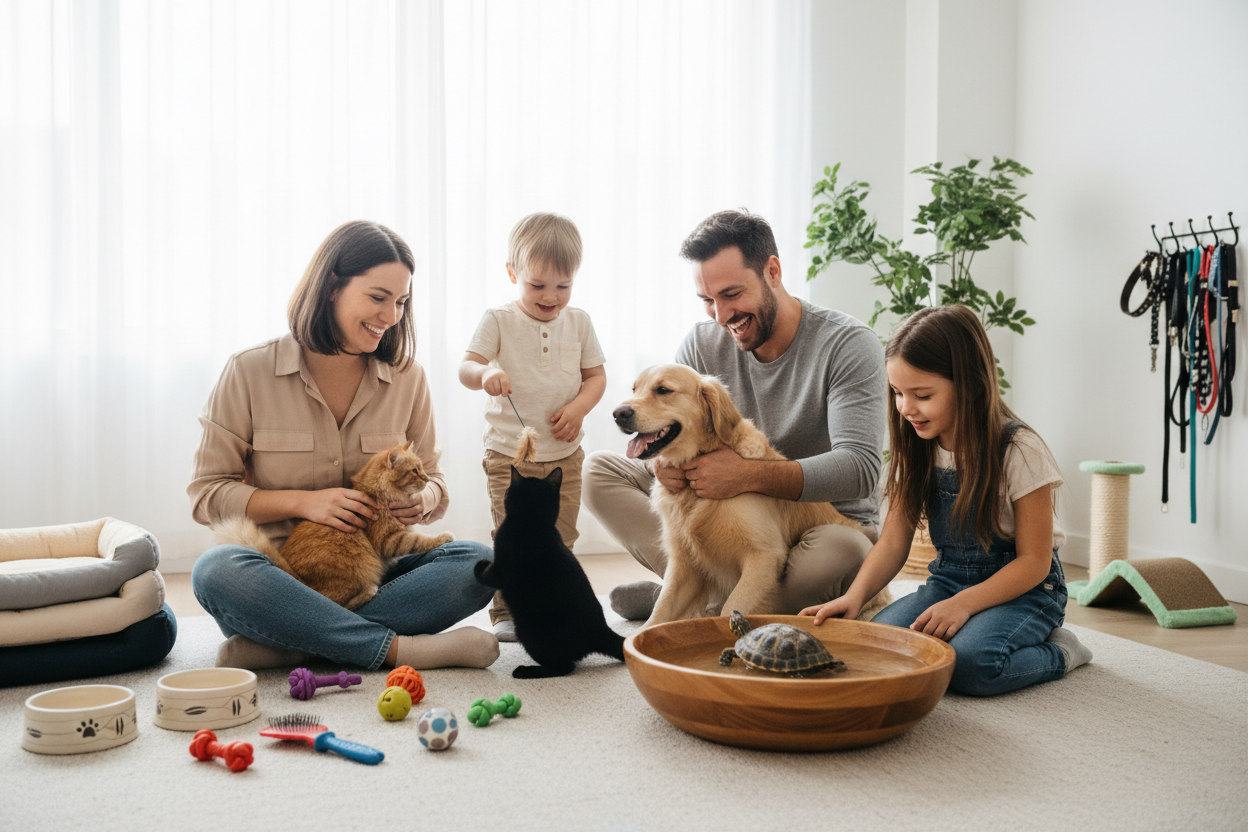 Family Playing with Pets